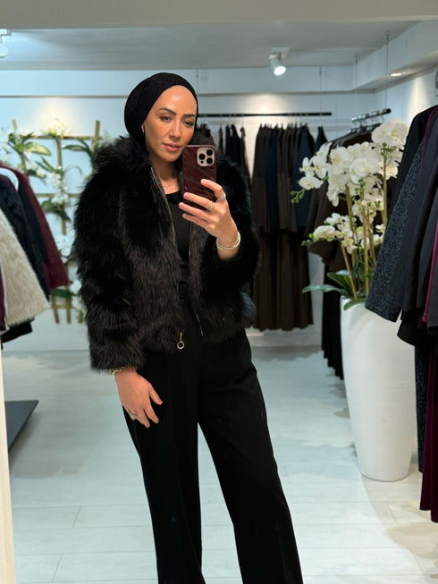 Fur Coat met Rits Zwart