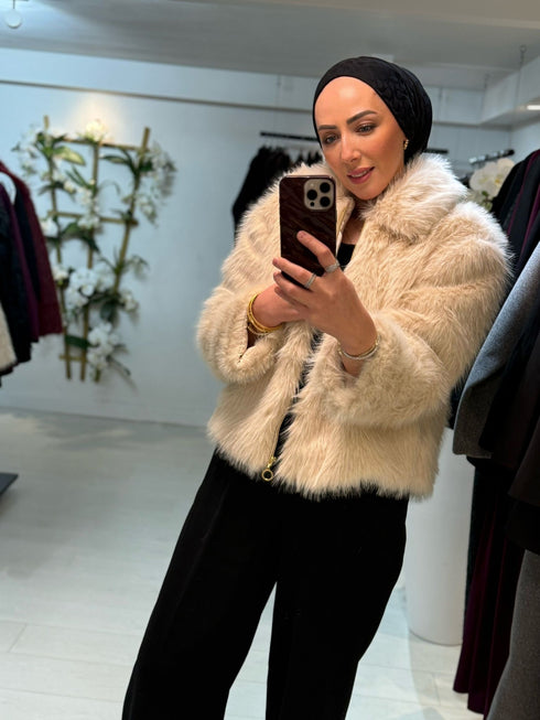 Fur Coat met Rits Beige