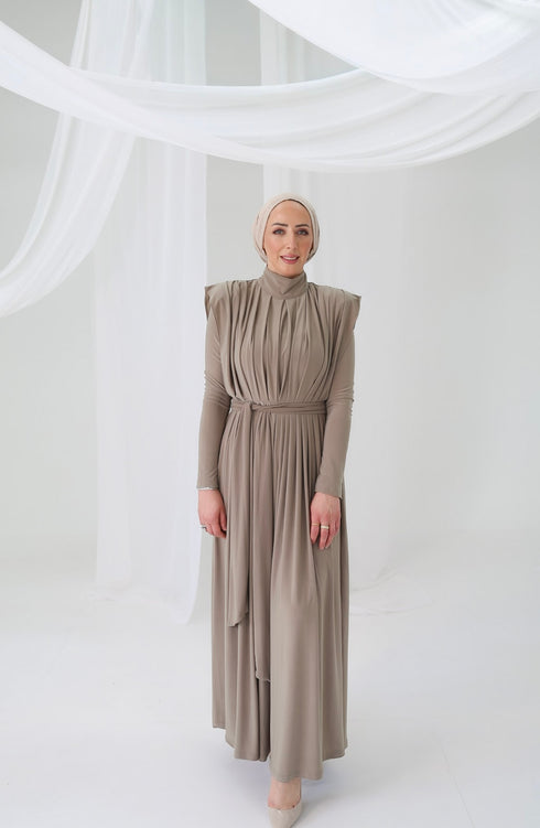 Pleated Dress Beige