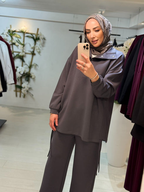 Side Tie Set Antraciet