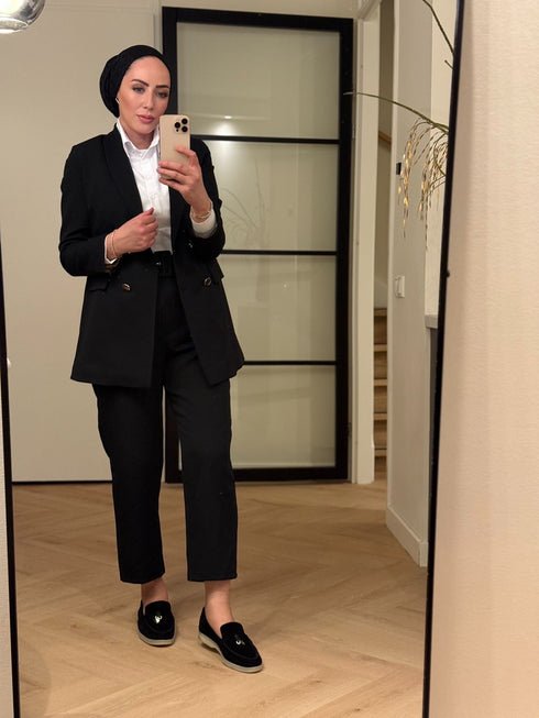 Golden Button Blazer Zwart