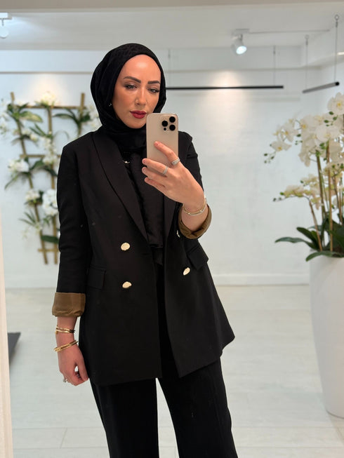 Golden Button Blazer Zwart