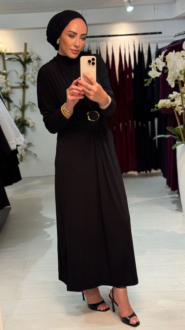 Golden Detail Dress Zwart