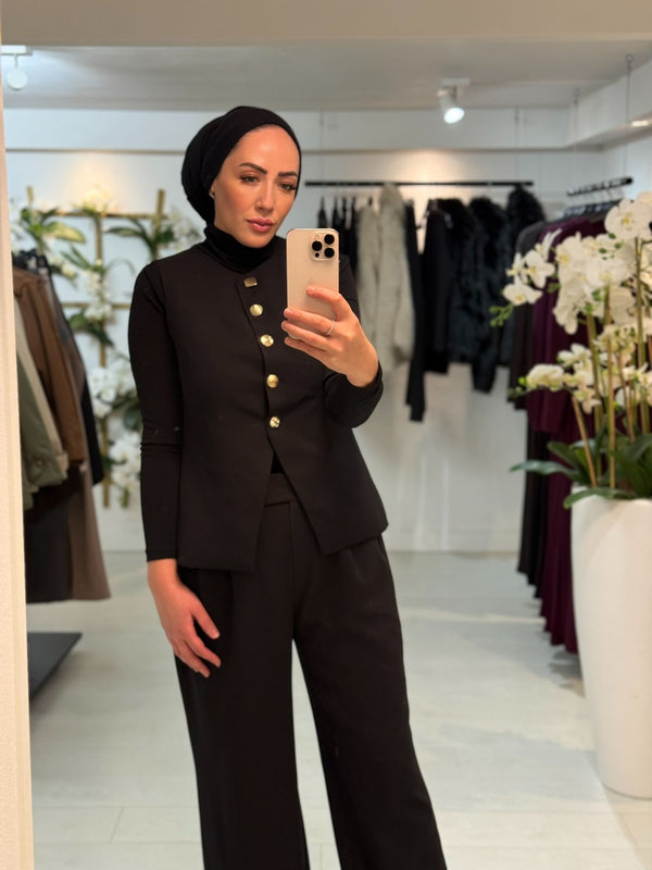 Gilet met Gouden Knopen Zwart