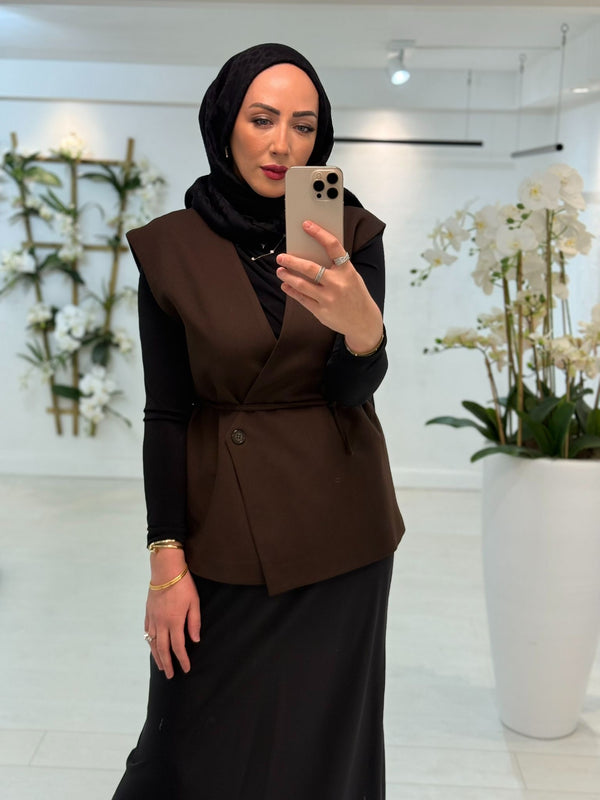 Gilet met Ceintuur Koffiebruin