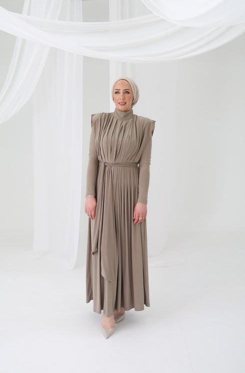 Pleated Dress Beige