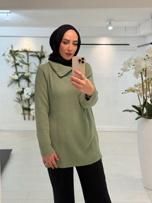 Trui met Ritsdetail Olijfgroen