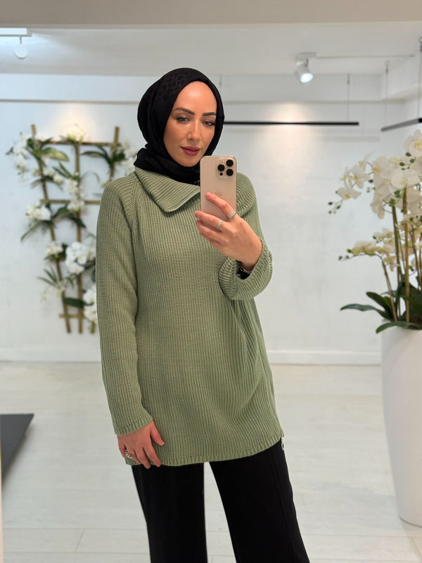 Trui met Ritsdetail Olijfgroen