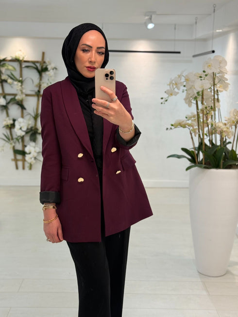 Golden Button Blazer Burgundy