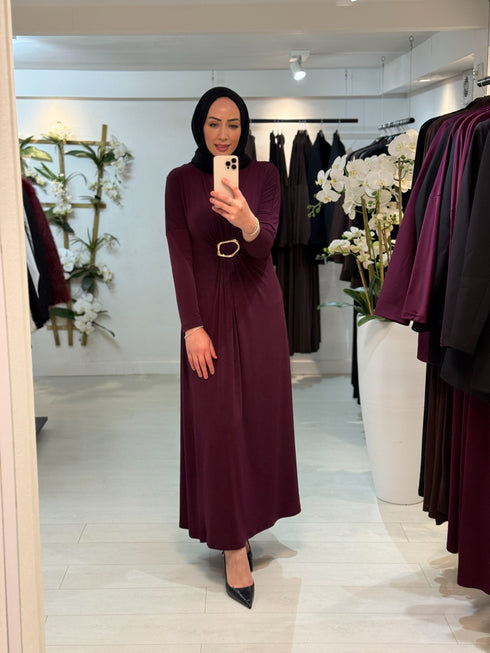 Golden Detail Dress Burgundy