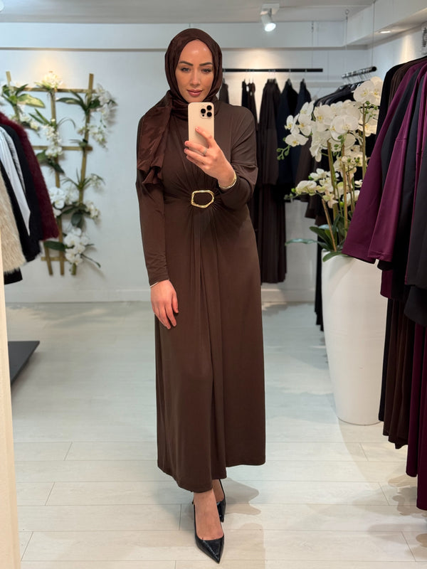 Golden Detail Dress Koffiebruin