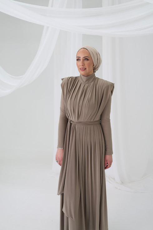 Pleated Dress Beige