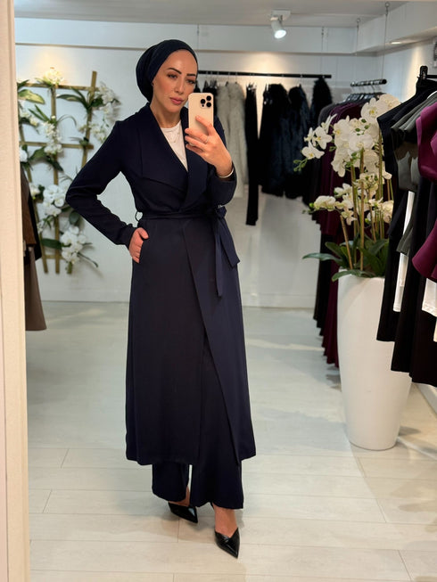 Long Coat Set Marineblauw