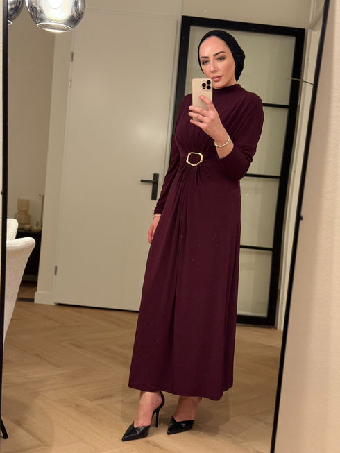 Golden Detail Dress Burgundy
