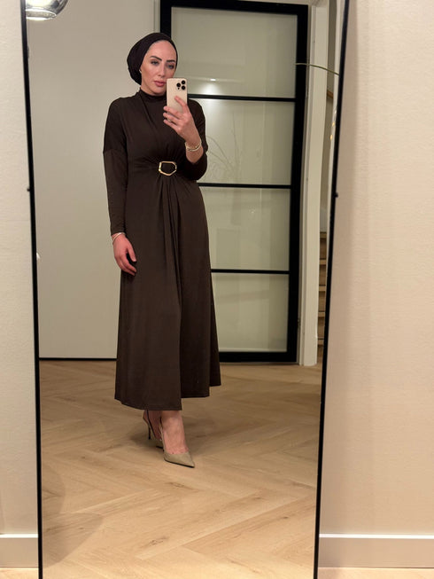 Golden Detail Dress Koffiebruin