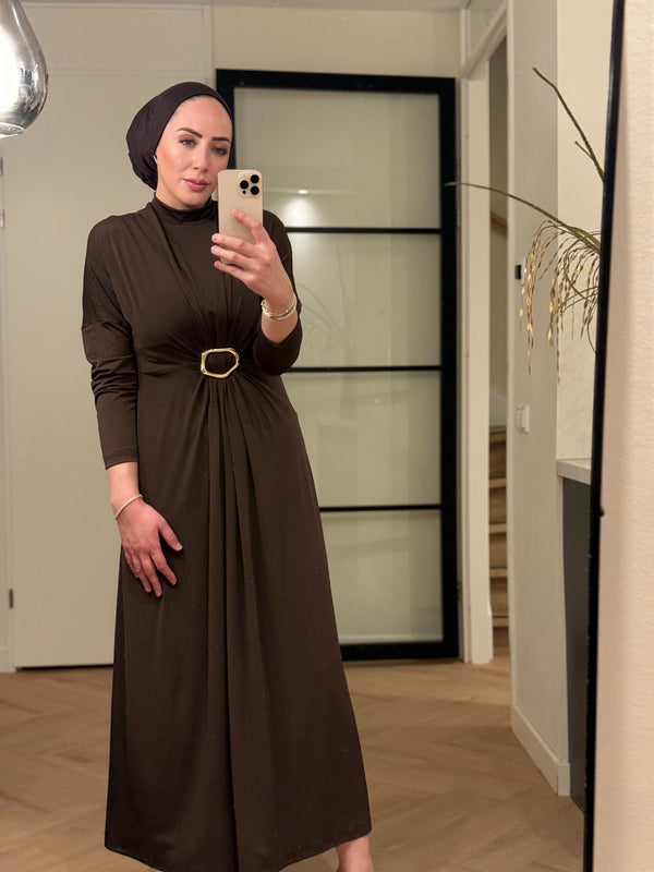 Golden Detail Dress Koffiebruin