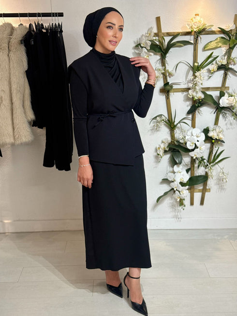 Gilet met Ceintuur Zwart