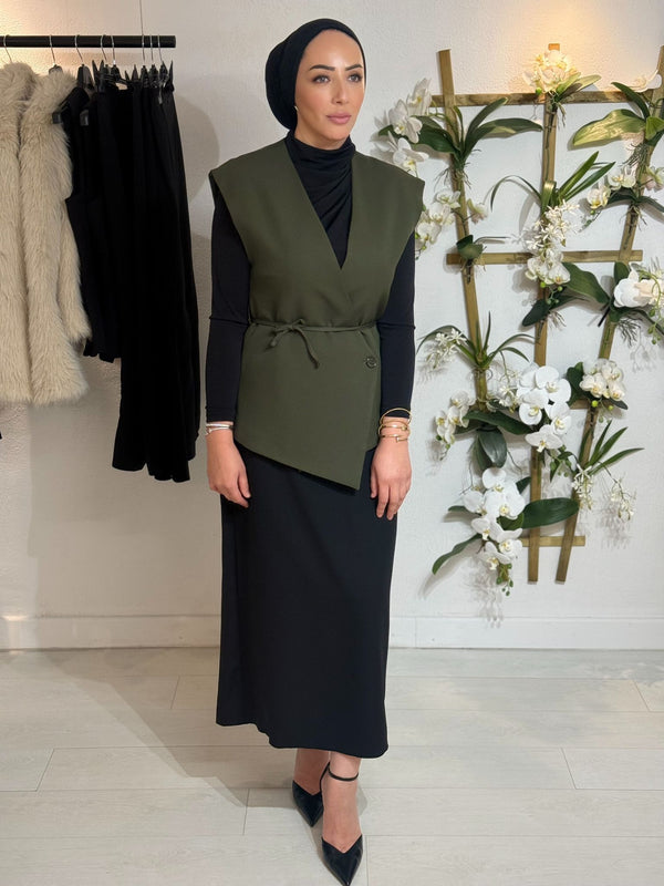 Gilet met Ceintuur Legergroen